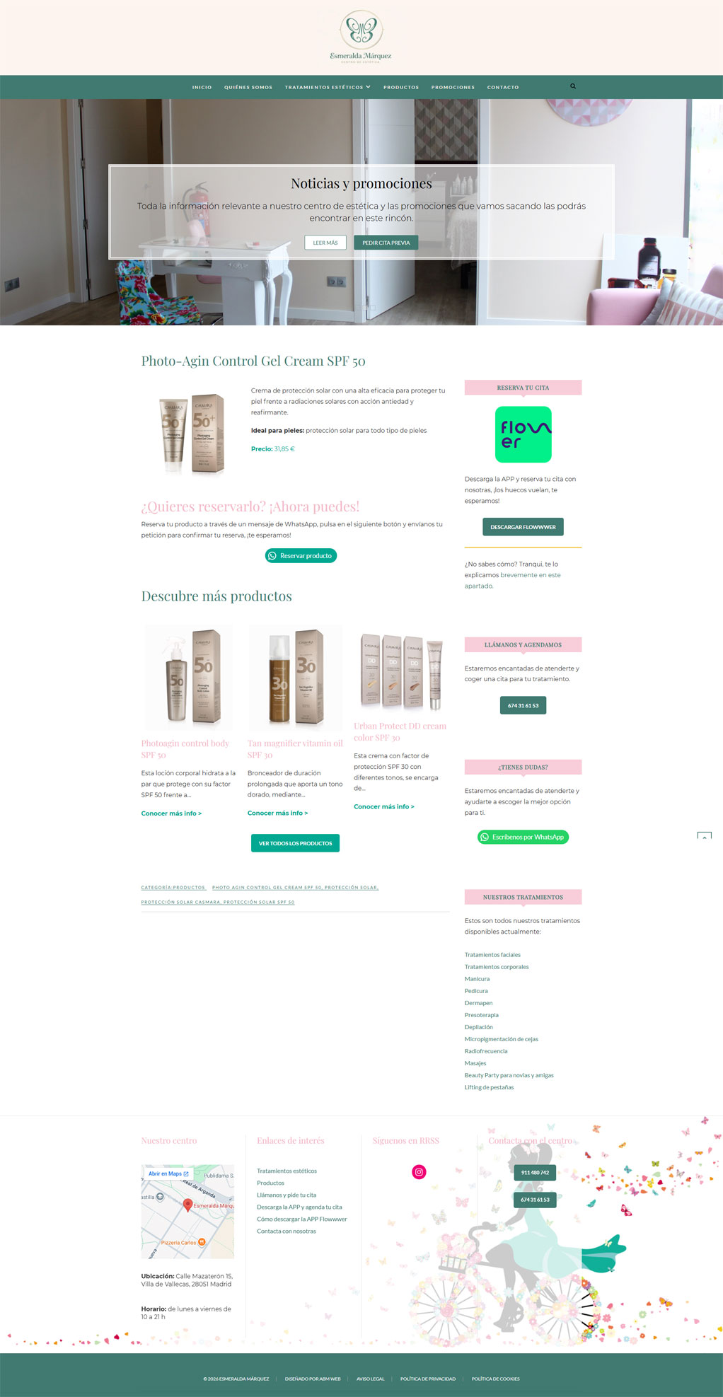 Rediseño Web - Página profesional y productos disponibles en el centro de estética