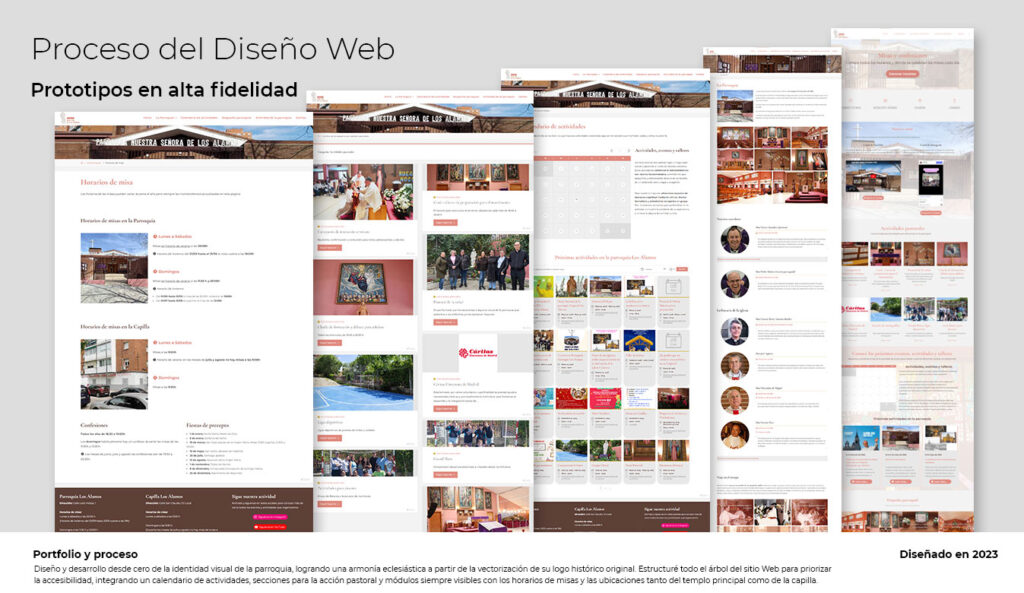 Resultado del proceso de prototipos en alta fidelidad - Identidad visual, Web profesional, calendario de actividades y horarios