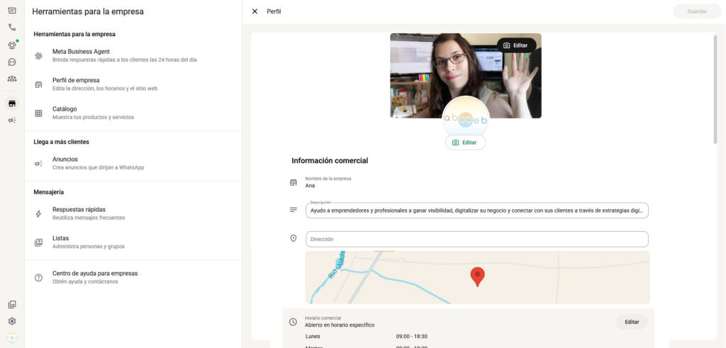 WhatsApp Business Web, perfil de empresa