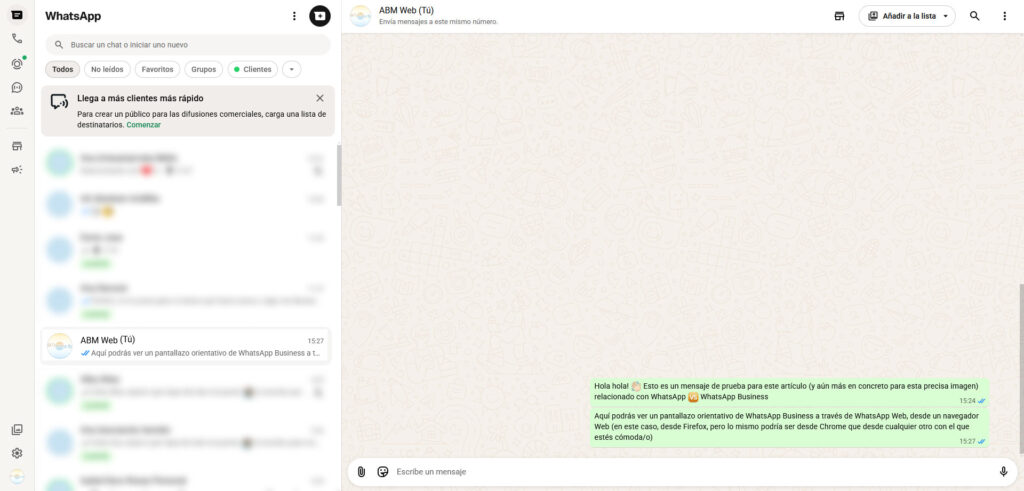 WhatsApp Business Web pantalla